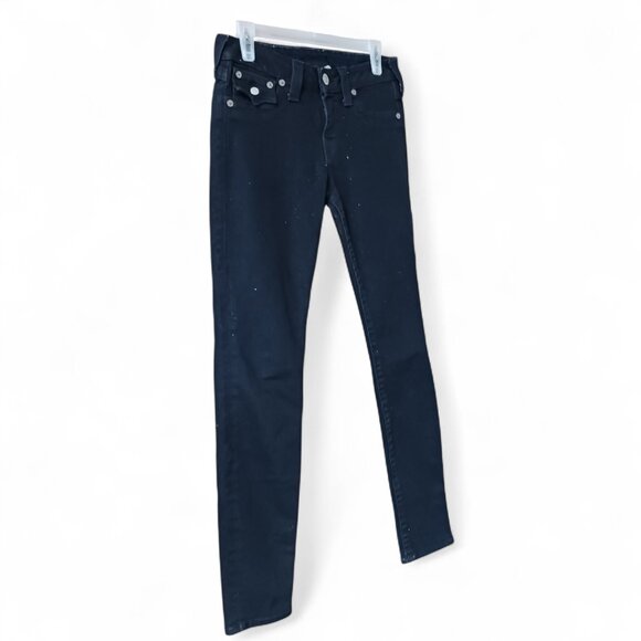 True Religion Serena Y2K Glitter Jeans Size 27 Dark Wash Skinny Made in USA - Picture 2 of 14